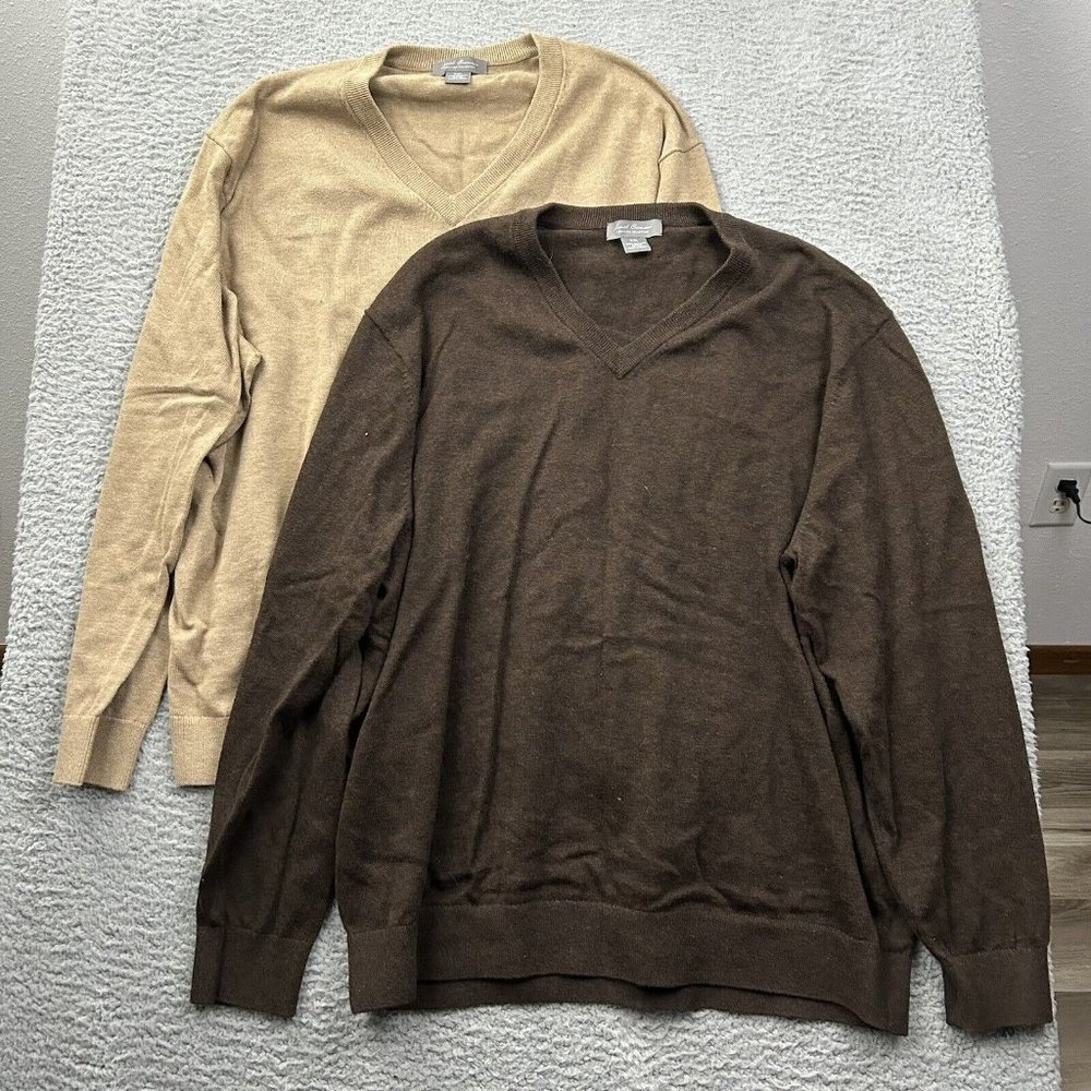 (2) Daniel Cremieux Long Sleeve Sweaters Brown Tan Size XXL Mens Supima Cotton
